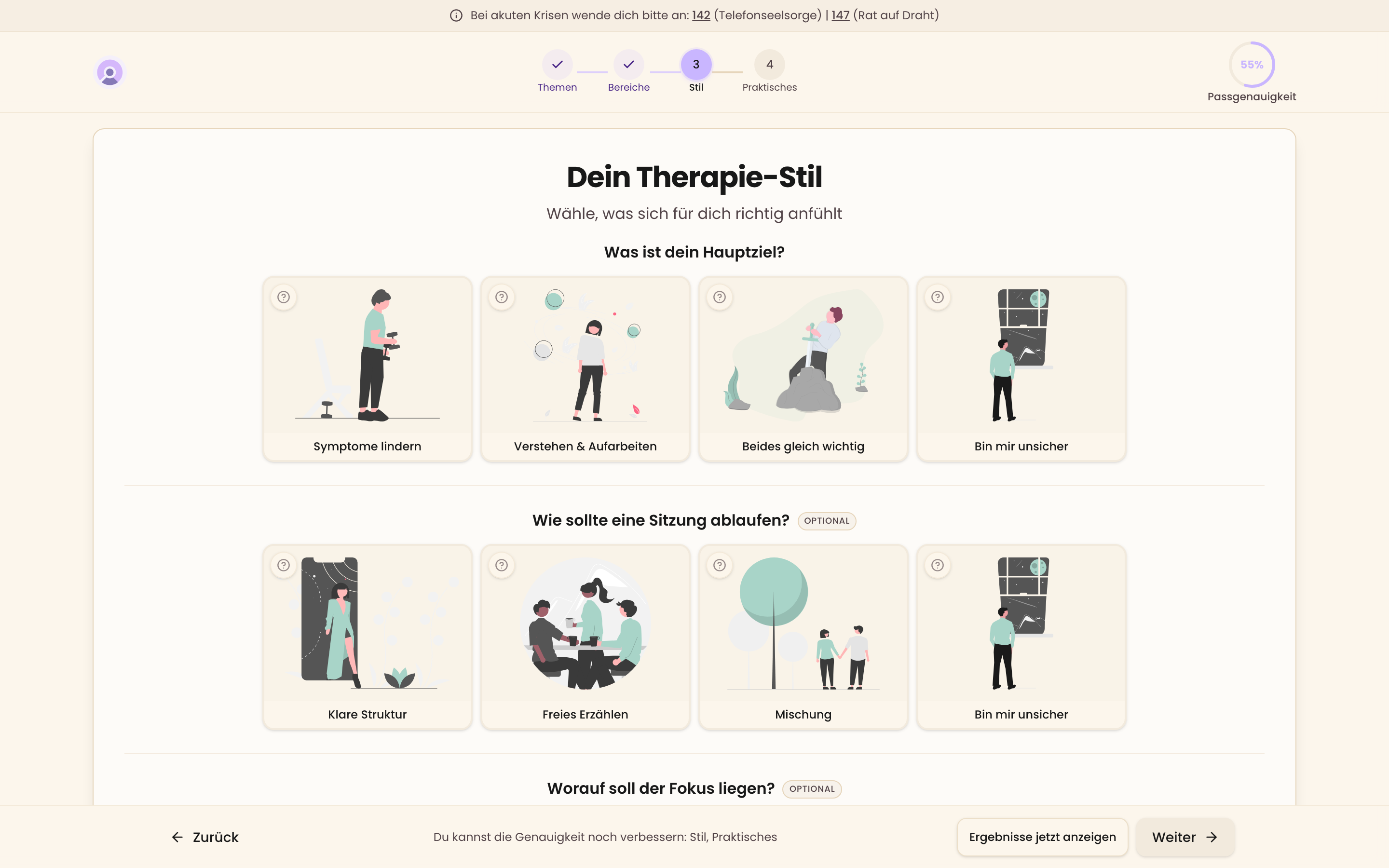 Dritter Schritt: Fragen zum gewünschten Therapie-Stil