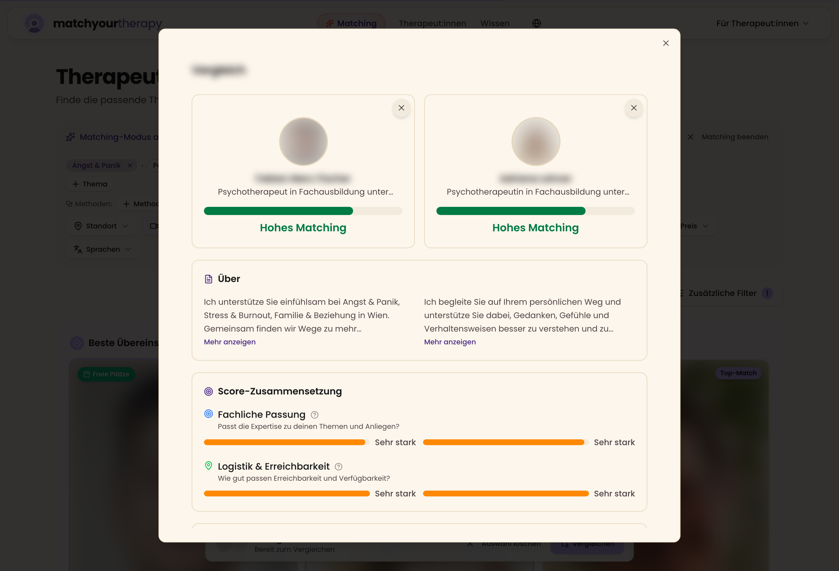 Vergleichsansicht mit zwei Profilen nebeneinander und transparenter Score-Zusammensetzung